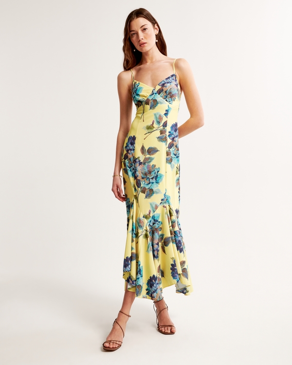 Mermaid Slip Maxi Dress, Chartreuse Floral