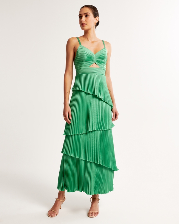 The A&F Giselle Pleated Tiered Maxi Dress, Green