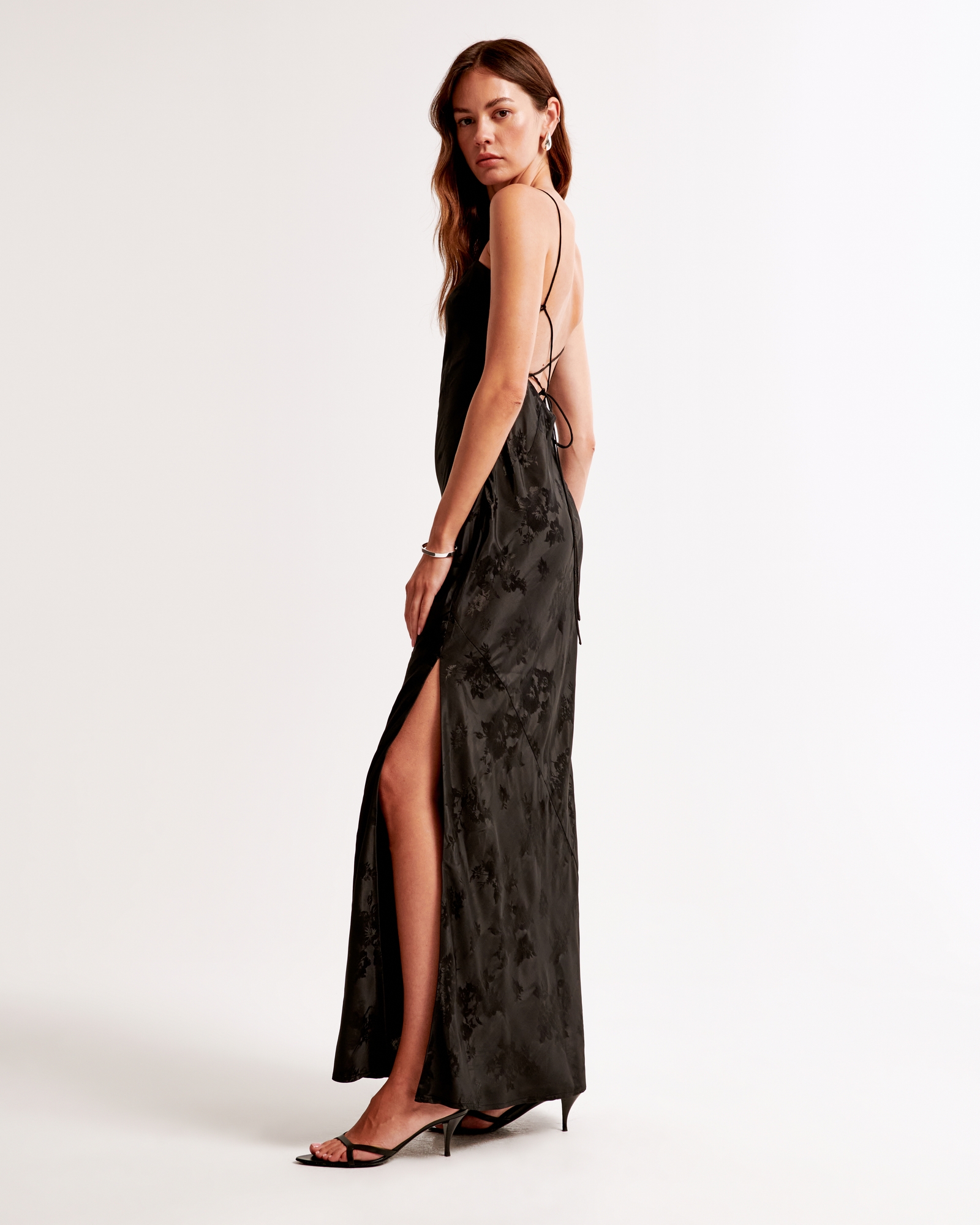 The A&F Julia Slip Satin Jacquard Maxi Dress