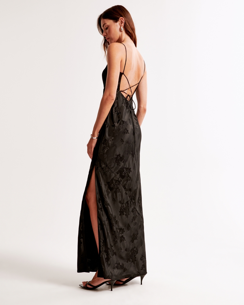 Satin Jacquard Slip Maxi Dress