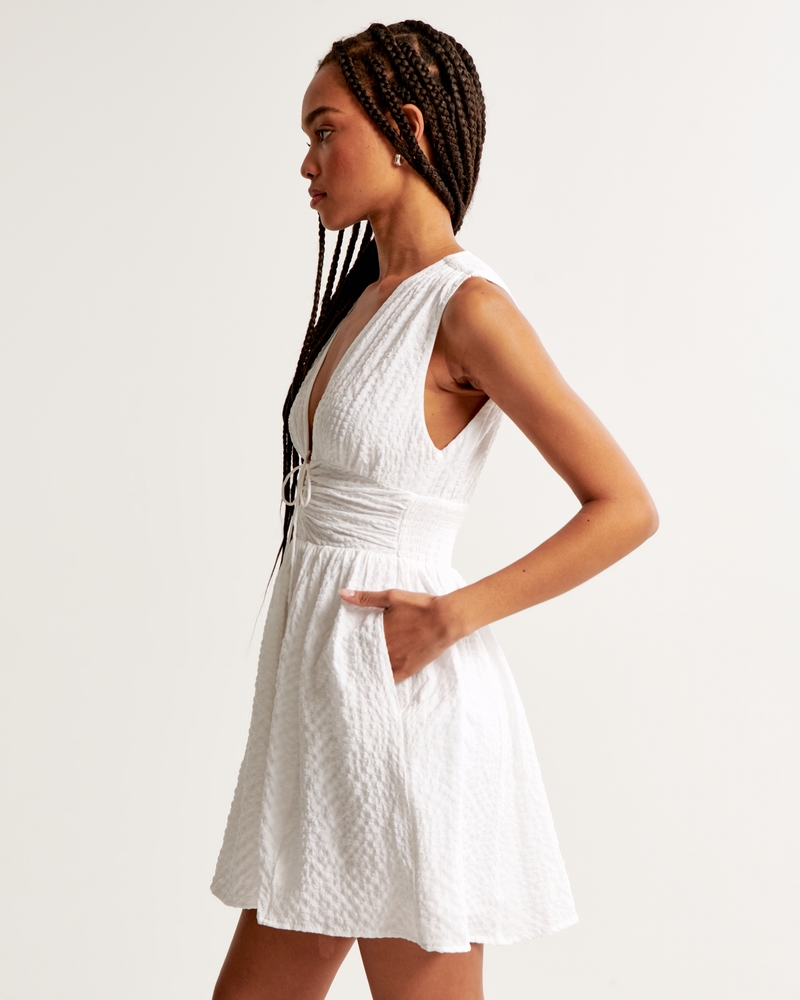 Tie-Front Textured Mini Dress