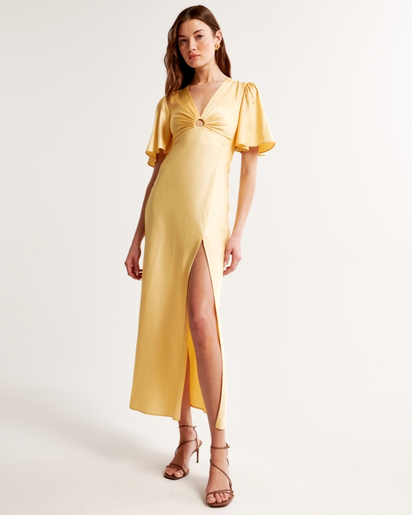 Angel Sleeve O-Ring Maxi Dress, Sunny Yellow