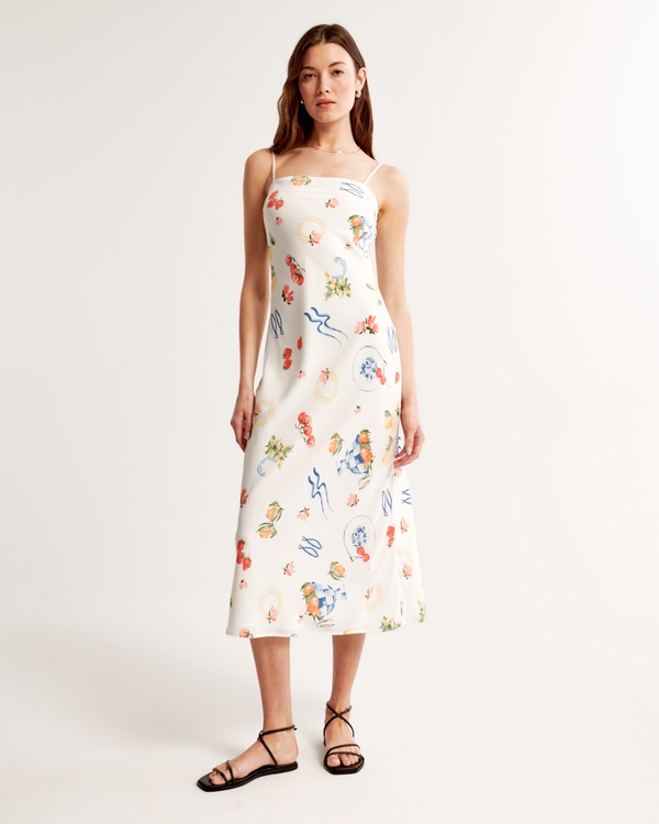 Slip Maxi Dress, White Pattern