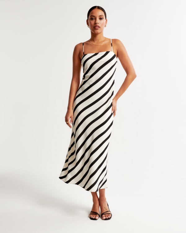Slip Maxi Dress, Black And Cream Stripe