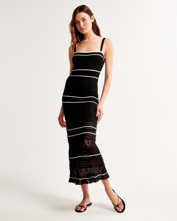 Crochet-Style Maxi Dress, Black