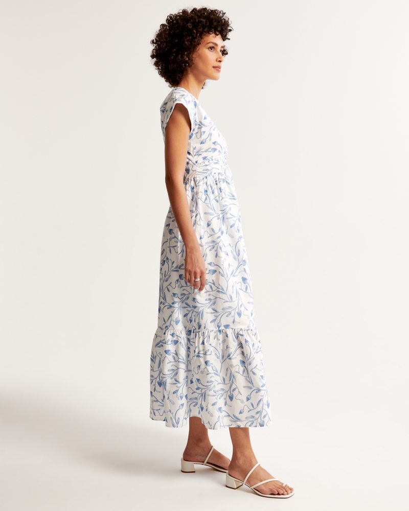 Cinch-Front Poplin Midi Dress