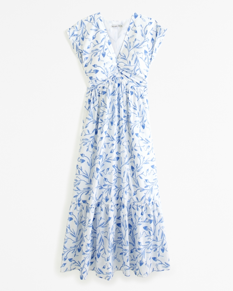 Cinch-Front Poplin Midi Dress