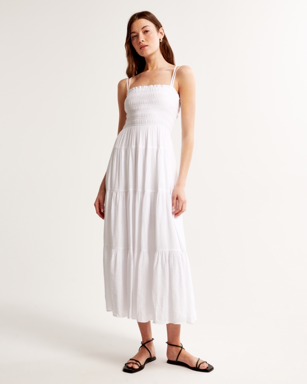 Smocked Bodice Maxi Dress, White