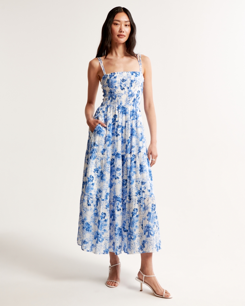 Multicolor Abstract Floral Printed Smoked Maxi Dress, EST-SEW-819