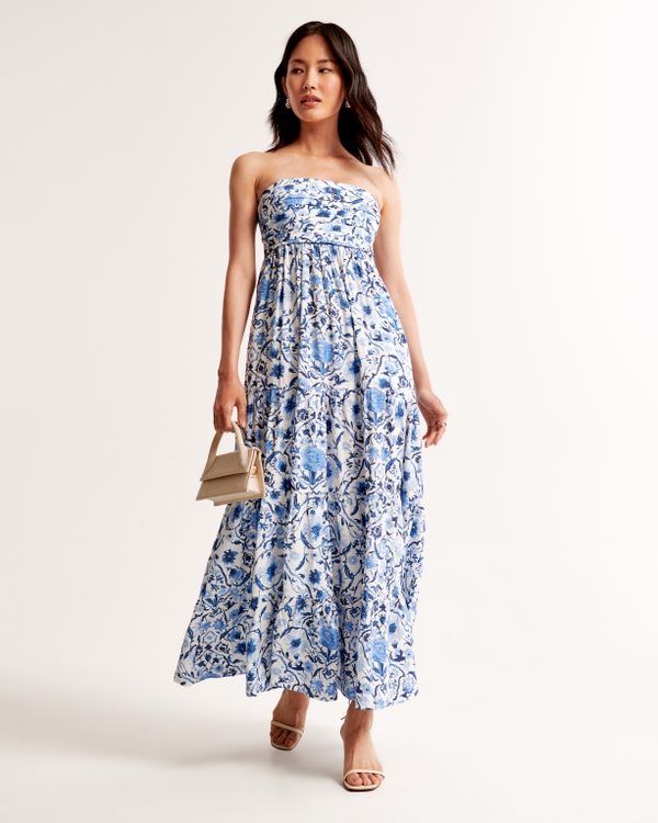 Emerson Strapless Maxi Dress, Blue Floral