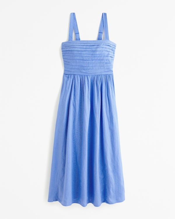 Emerson Linen-Blend Wide Strap Midi Dress, French Blue