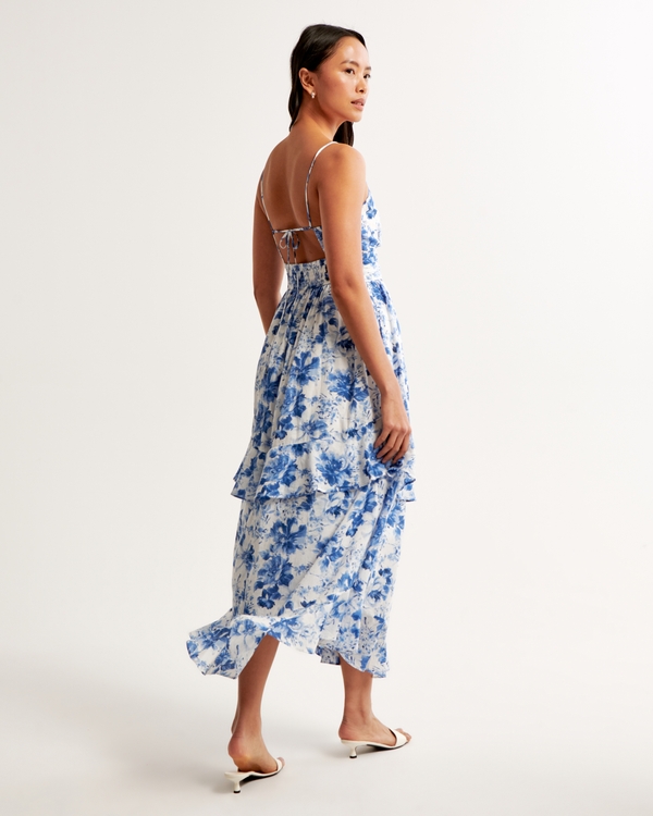 Tiered Ruffle Maxi Dress, Blue Floral