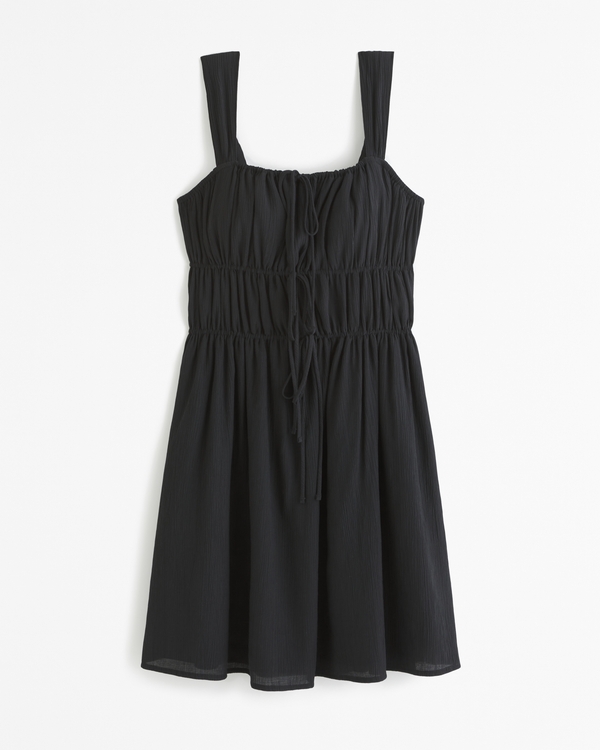 Tie-Front Mini Dress, Black