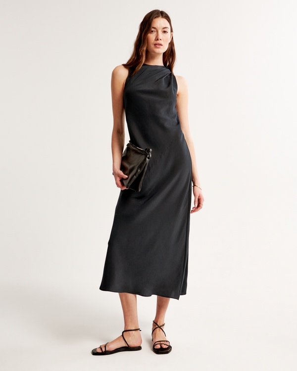 Abercrombie & Fitch WIDE STRAP MIDI DRESS - Jersey dress - black 