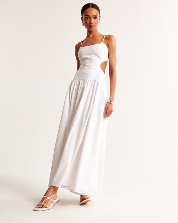 Drop-Waist Cutout Maxi Dress, White