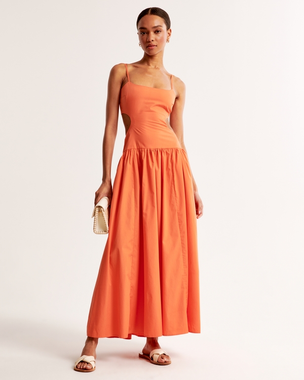 Drop-Waist Cutout Maxi Dress, Orange