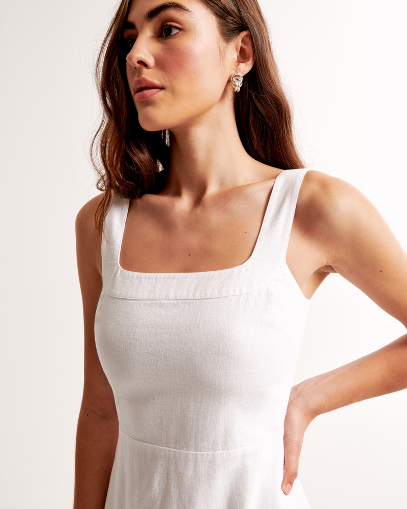 Linen-Blend Squareneck Column Midi Dress