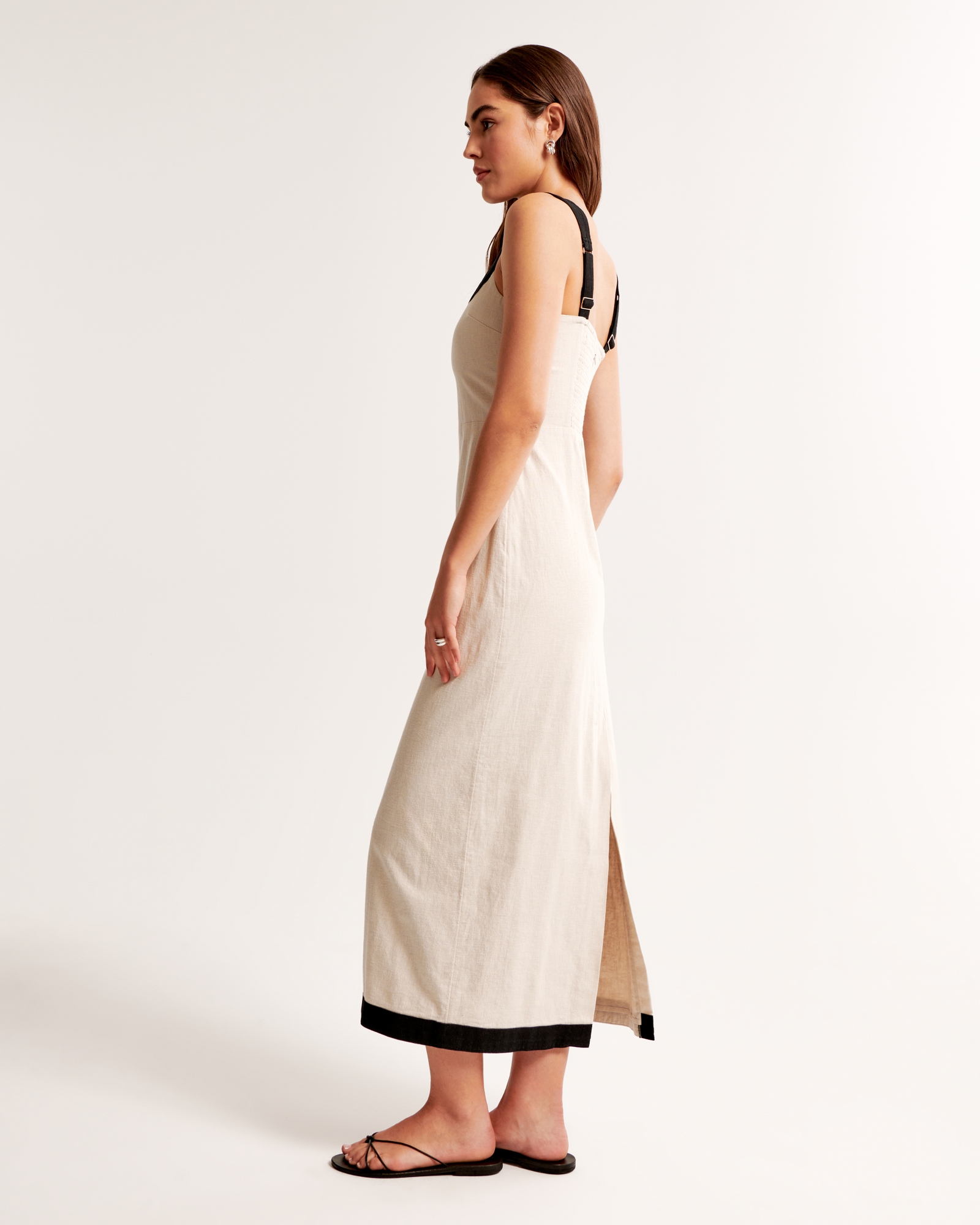 Linen-Blend Squareneck Column Midi Dress