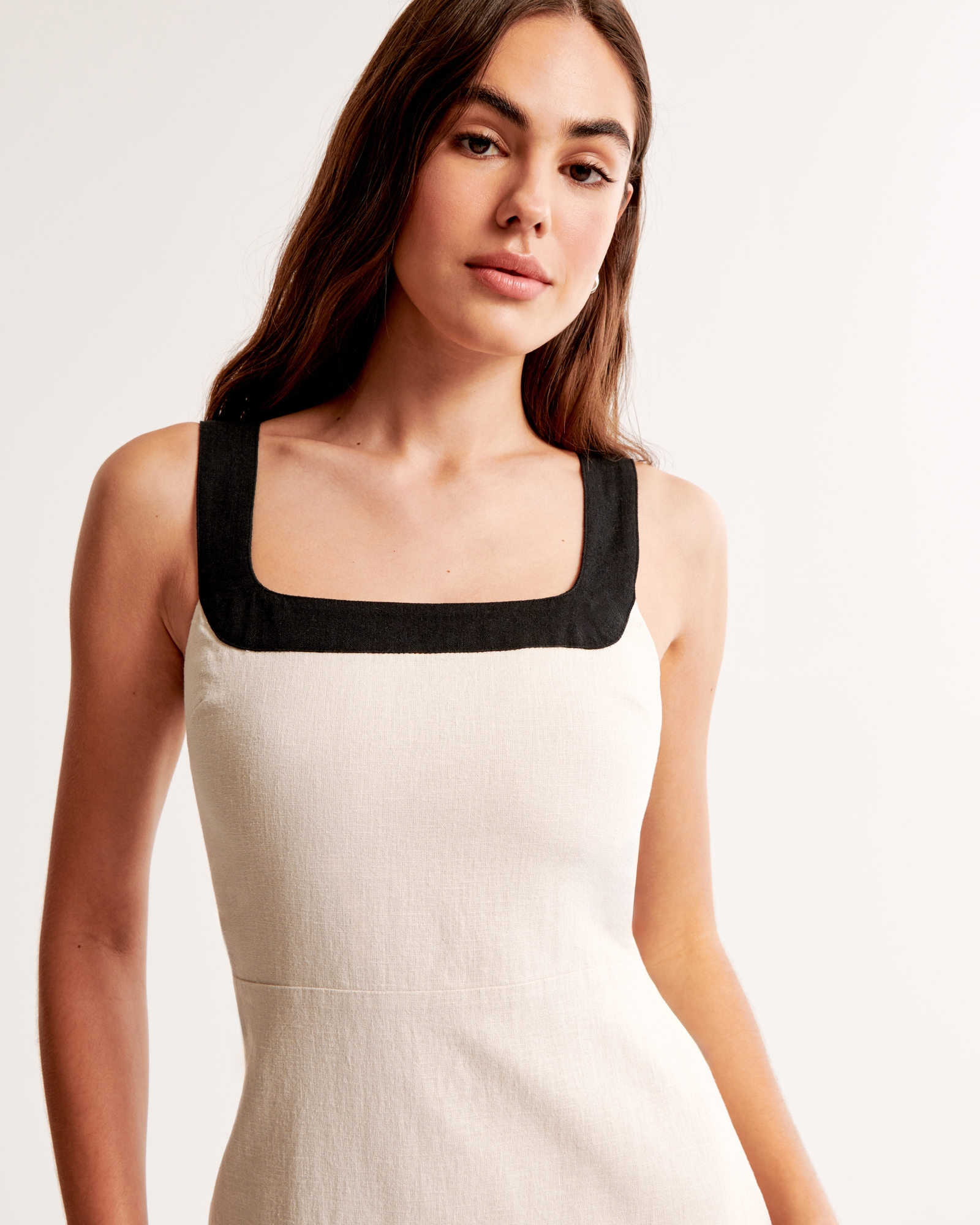 Linen-Blend Squareneck Column Midi Dress