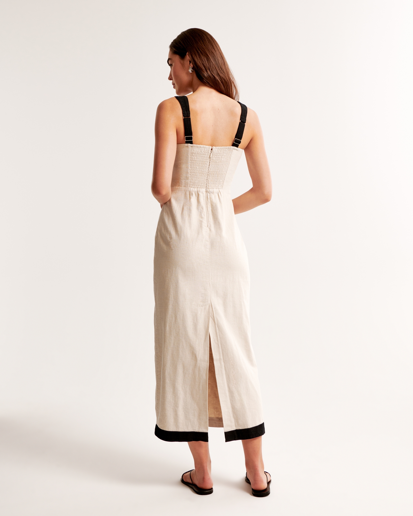 Linen-Blend Squareneck Column Midi Dress