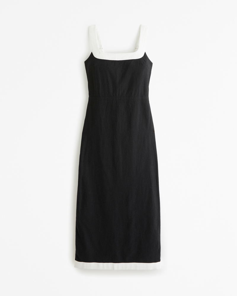 A&F Smocked bodice linen on sale blend midi dress