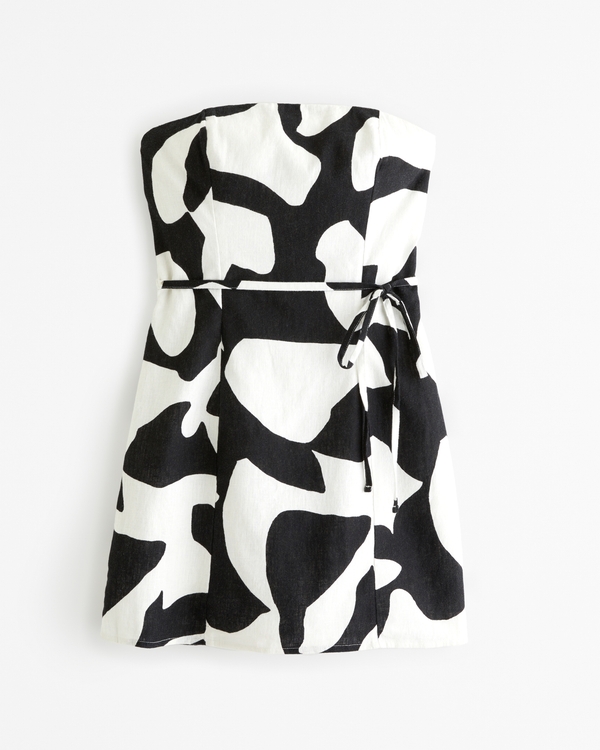 Tie-Waist Skort, Black And White Pattern