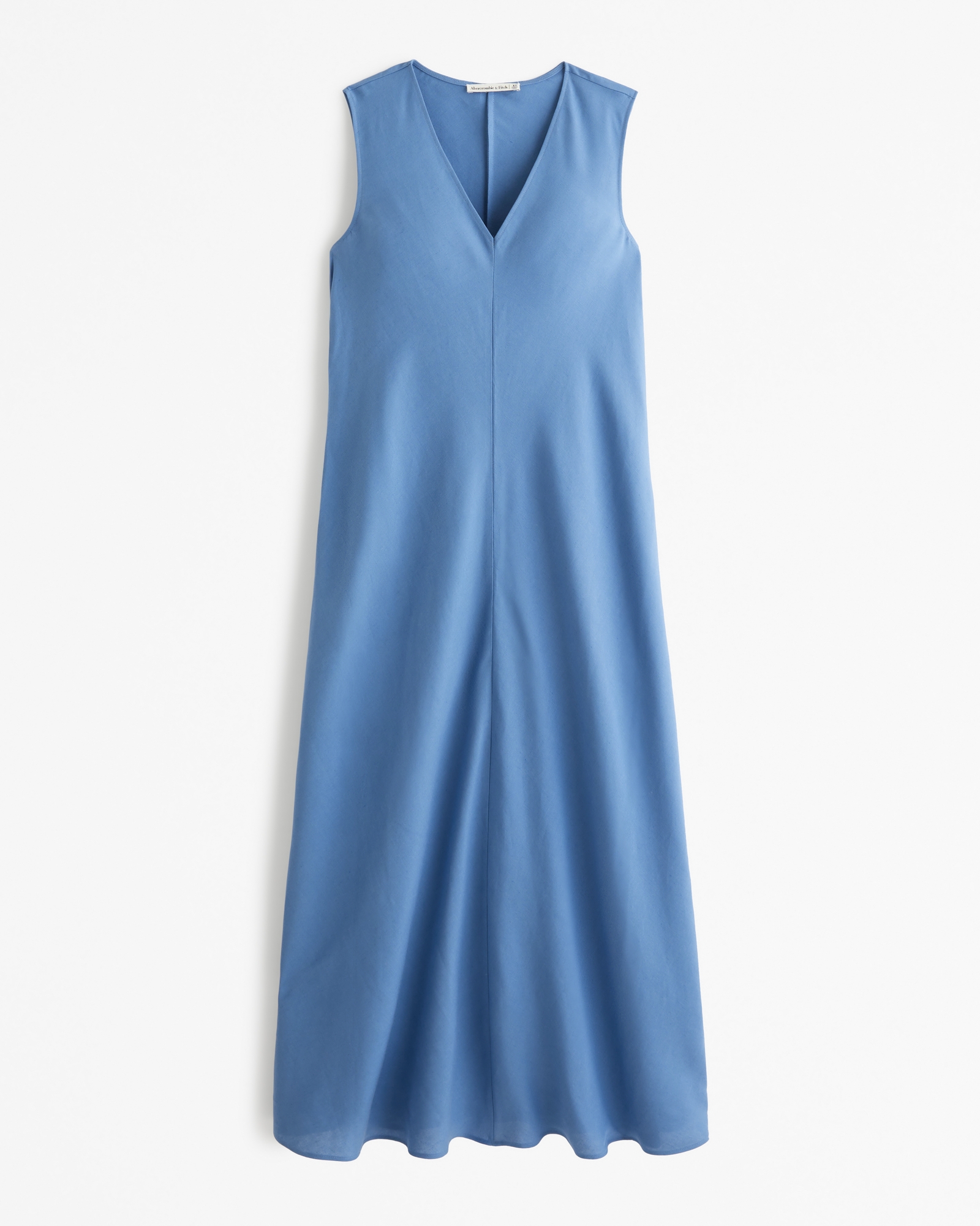 Linen-Blend V-Neck Column Midi Dress