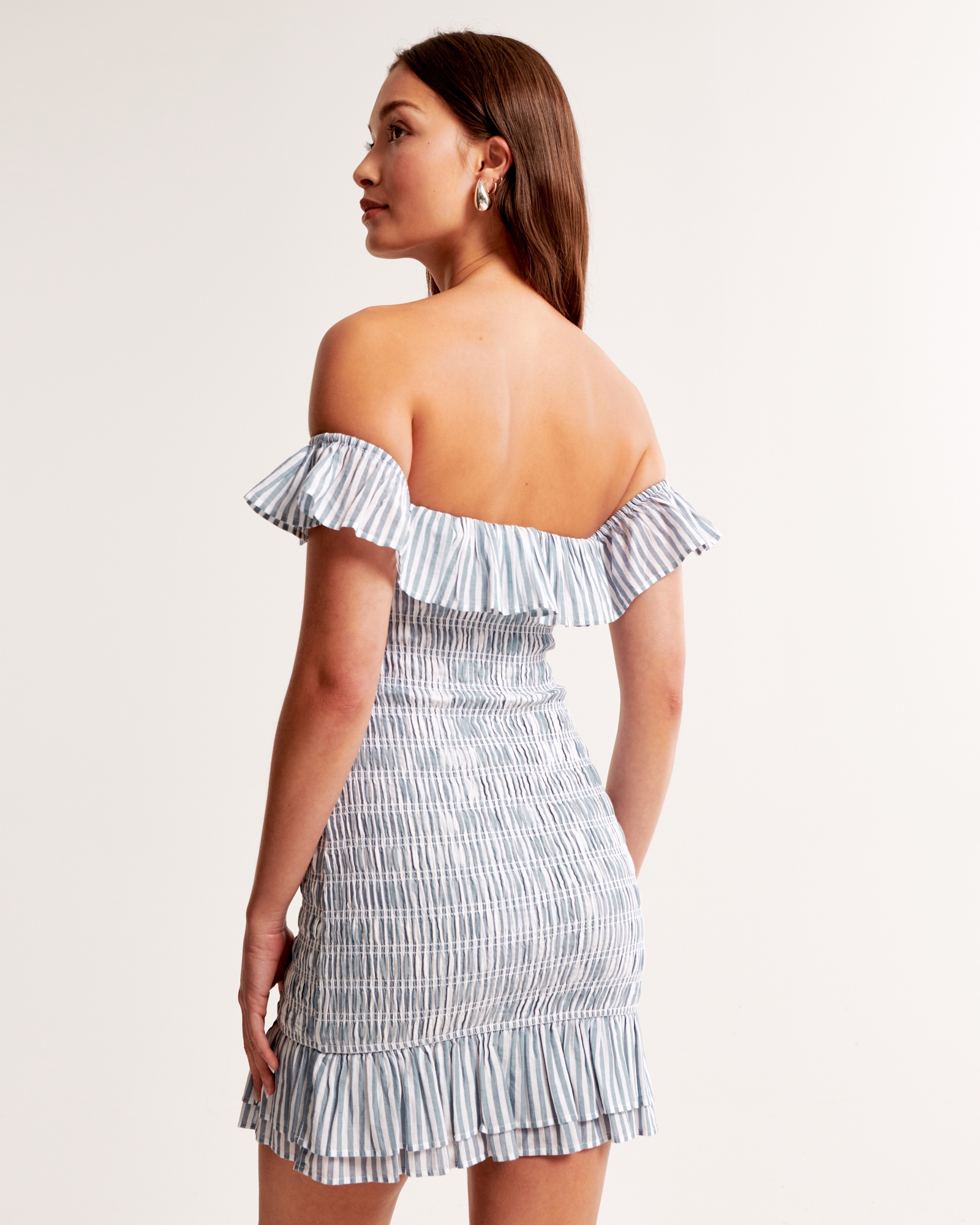 Off-The-Shoulder Smocked Mini Dress
