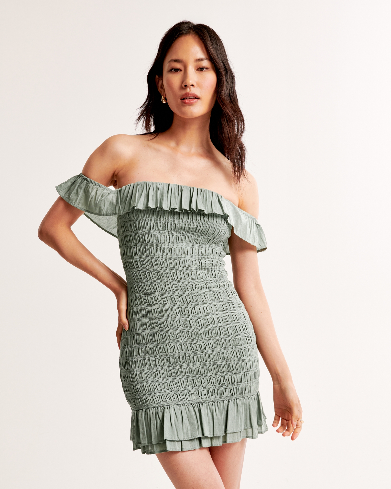 Off-The-Shoulder Smocked Mini Dress