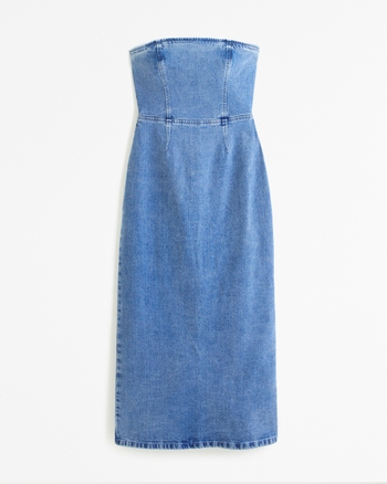 Women's Strapless Denim Midi Dress | Women's Dresses & Jumpsuits ...