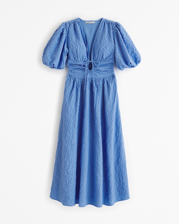 Tie-Front Textured Maxi Dress, French Blue