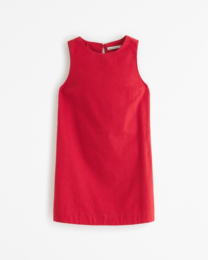 Women s High Neck Linen Blend Mini Dress Women s Clearance Abercrombie