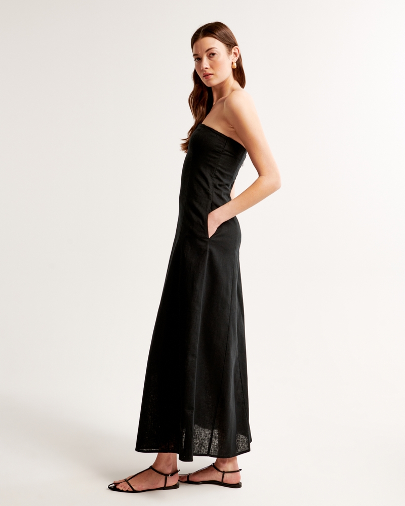 Strapless Skimming Linen-Blend Maxi Dress