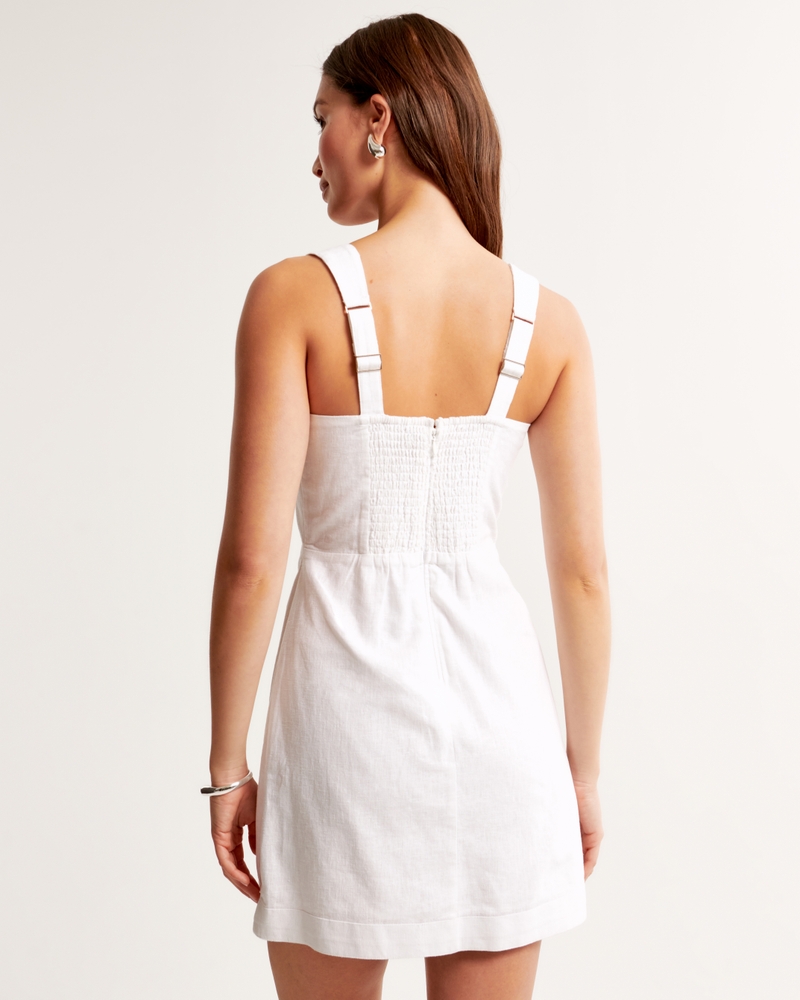 Linen-Blend Wide Strap Mini Dress