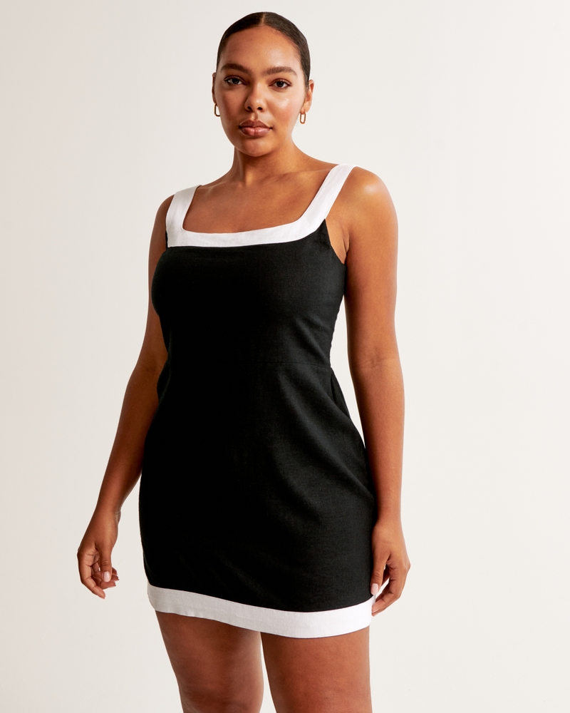 Women's Linen-Blend Wide Strap Mini Dress