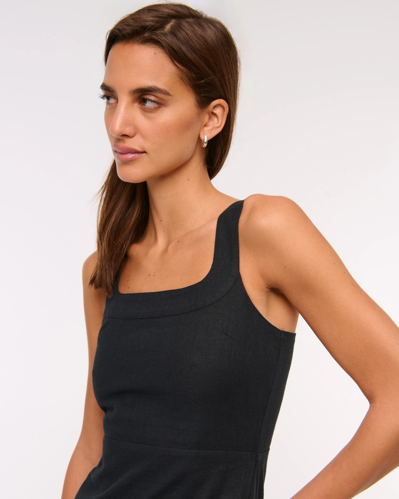 Linen-Blend Wide Strap Mini Dress