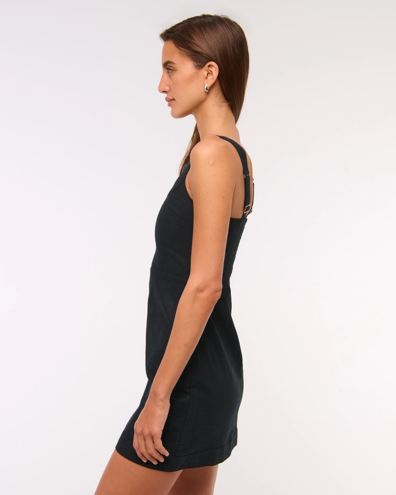 Linen-Blend Wide Strap Mini Dress