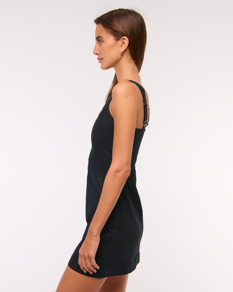 Linen-Blend Wide Strap Mini Dress
