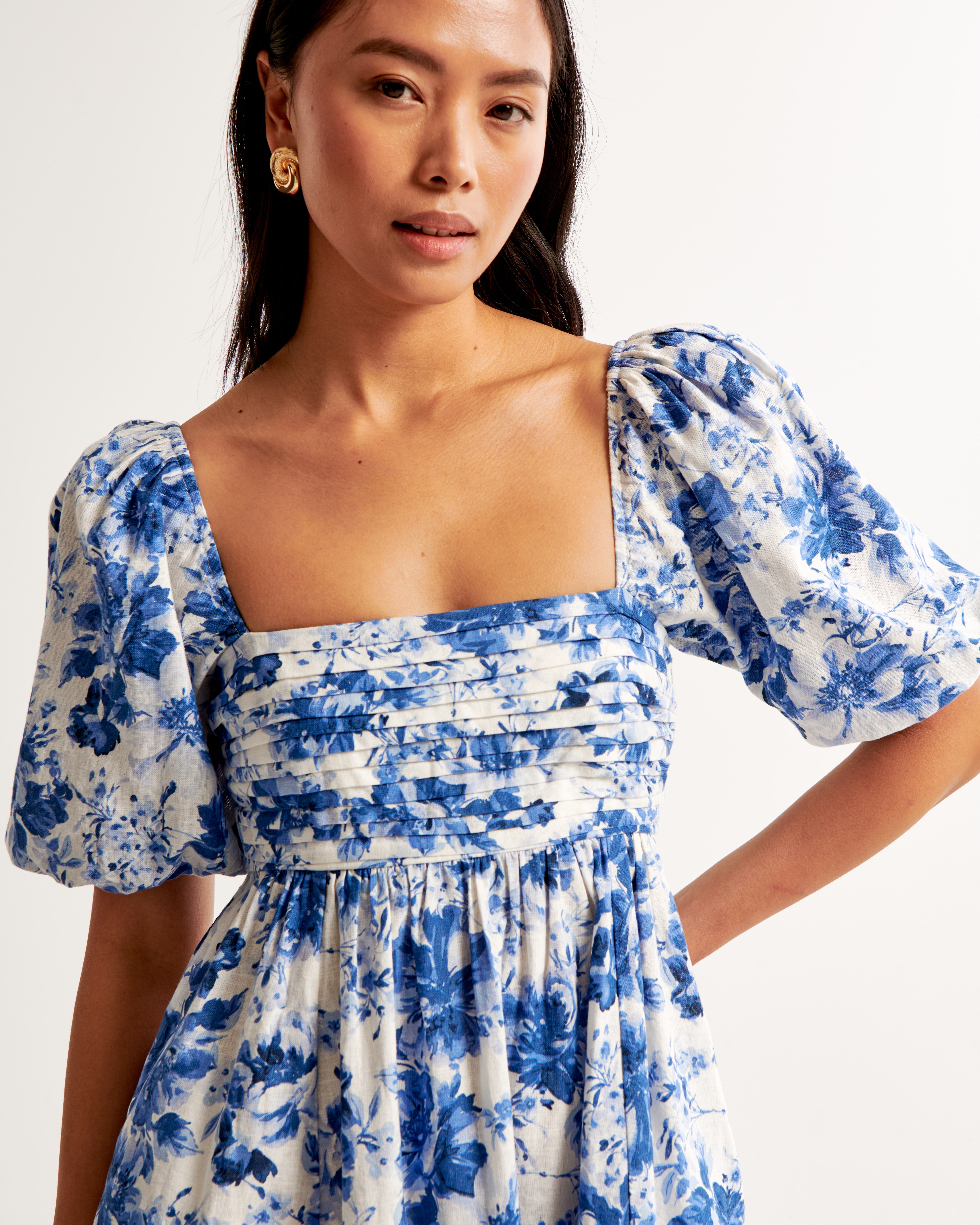 Women's The A&F Emerson Linen-Blend Puff Sleeve Mini Dress | Women's  Clearance | Abercrombie.com