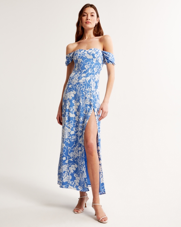 The A&F Camille Off-The-Shoulder Maxi Dress, French Blue Floral