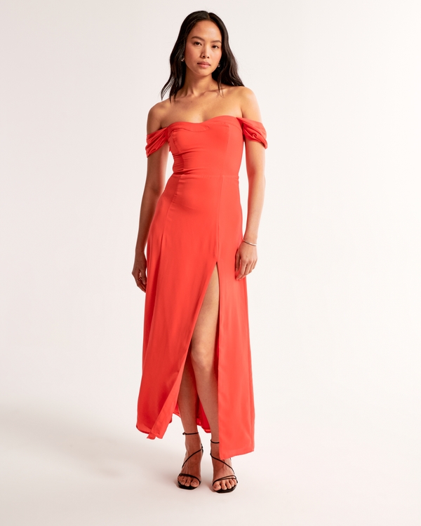 The A&F Camille Off-The-Shoulder Maxi Dress, Bright Red