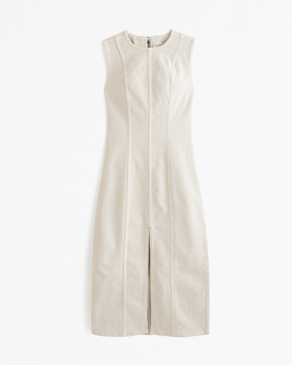 Shell Denim Midi Dress, Light Brown view 1