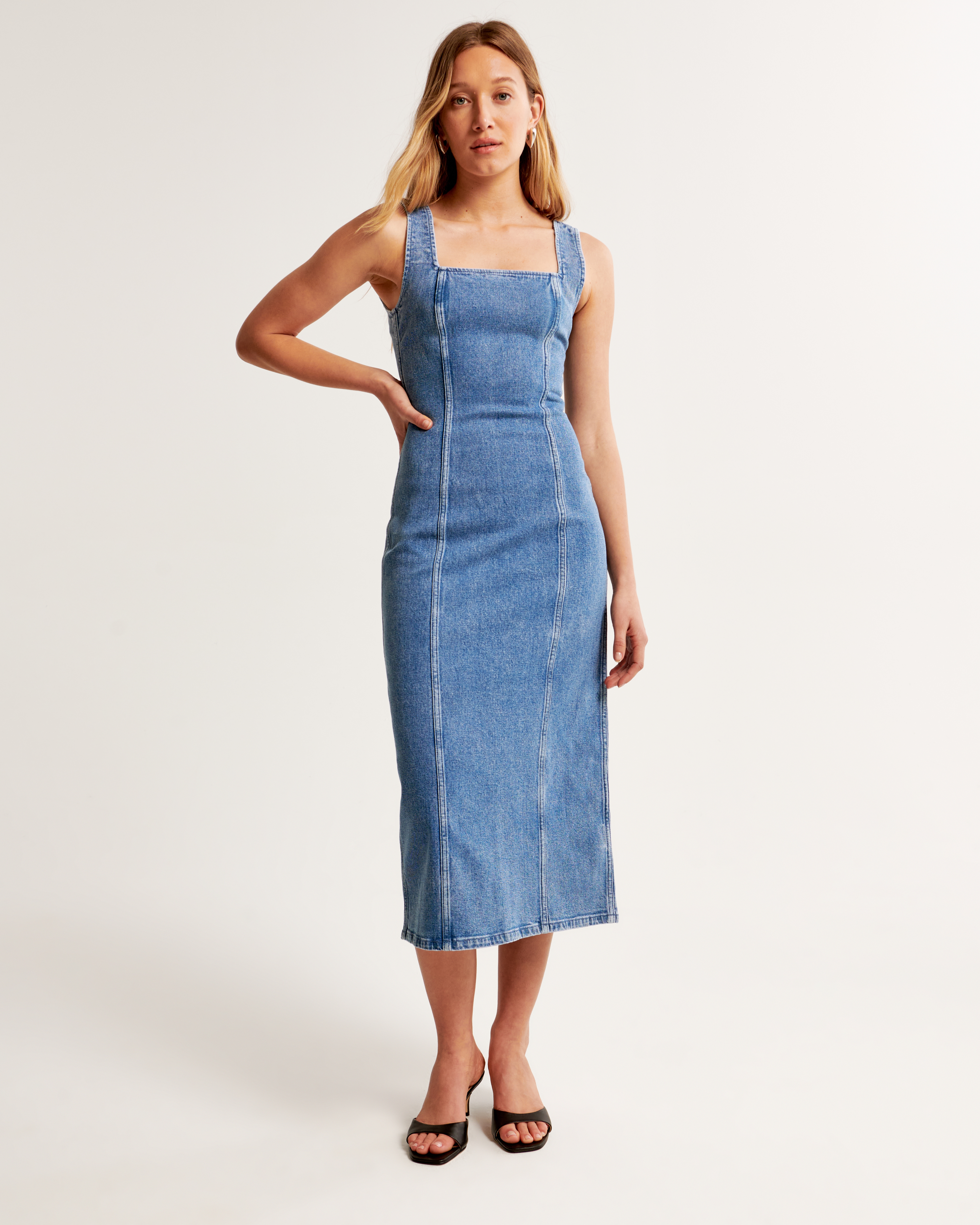 Women s Denim Column Midi Dress Women s Dresses Jumpsuits Abercrombie