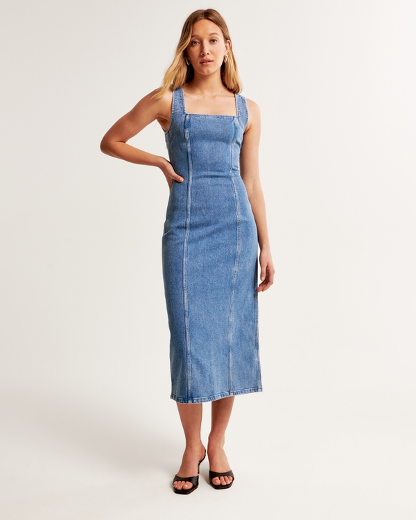 Denim Column Midi Dress, Medium Wash