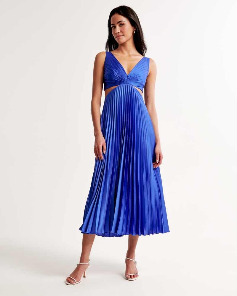 Andria Slate Blue Embroidered Strapless Maxi Dress