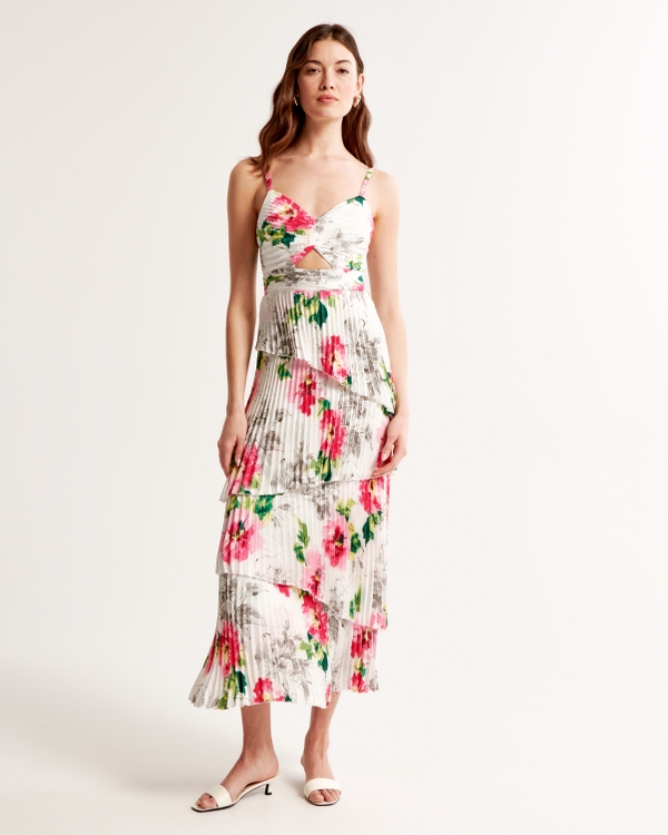 The A&F Giselle Pleated Tiered Maxi Dress, White Floral