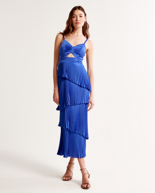 The A&F Giselle Pleated Tiered Maxi Dress, Blue