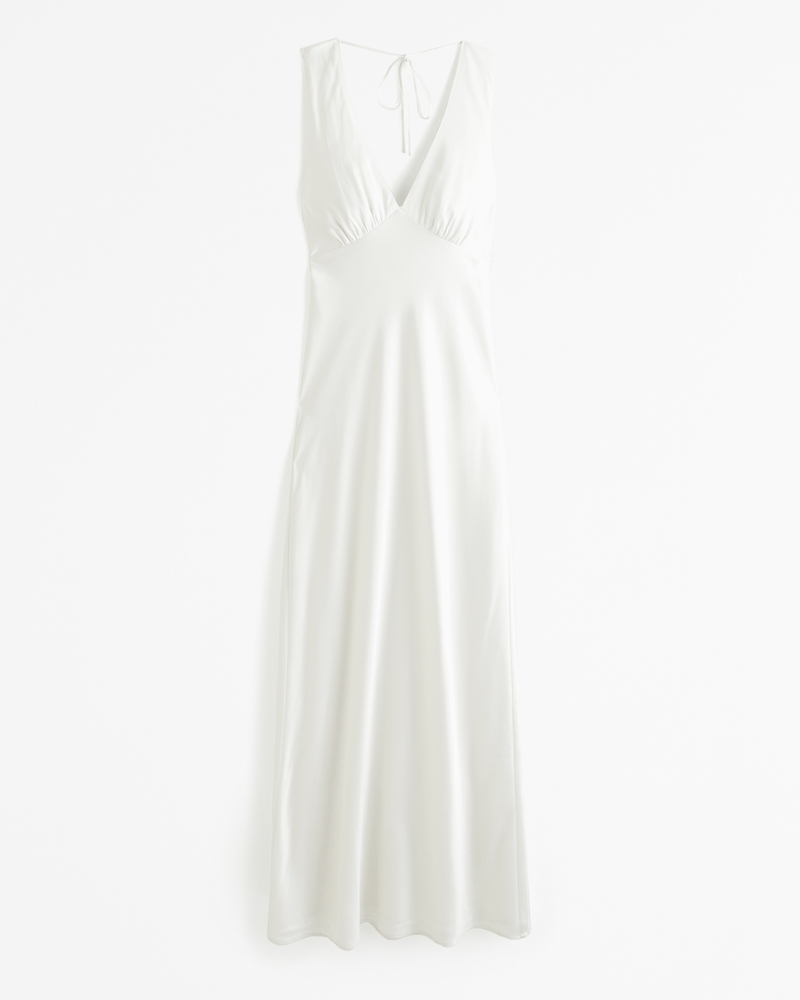 Come Alive String Detail Deep V-Neck Dress White