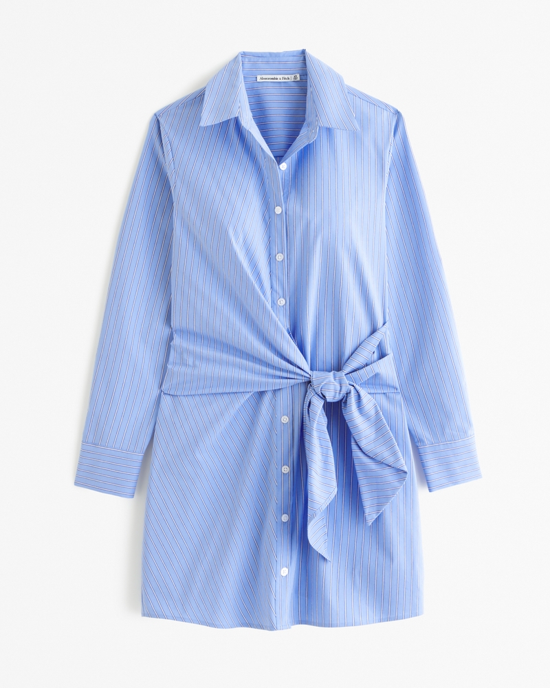 Women s Long Sleeve Wrap Shirt Dress in Blue Stripe Size XXS Abercrombie Fitch