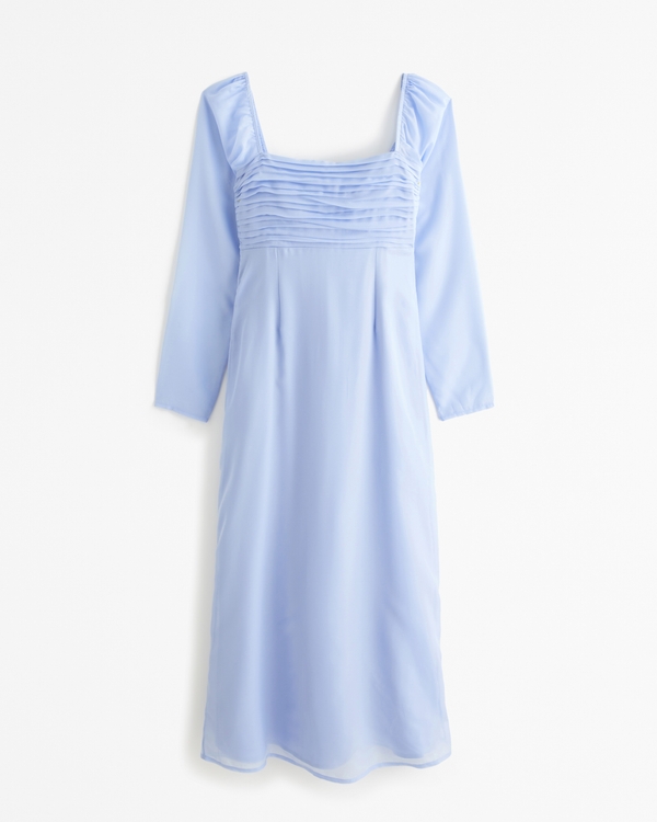 The A&F Emerson Chiffon Long-Sleeve Midi Dress, Light Blue